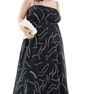ASOS Curve Ruched Bust Maxi Sundress, Black & White Print - 26W